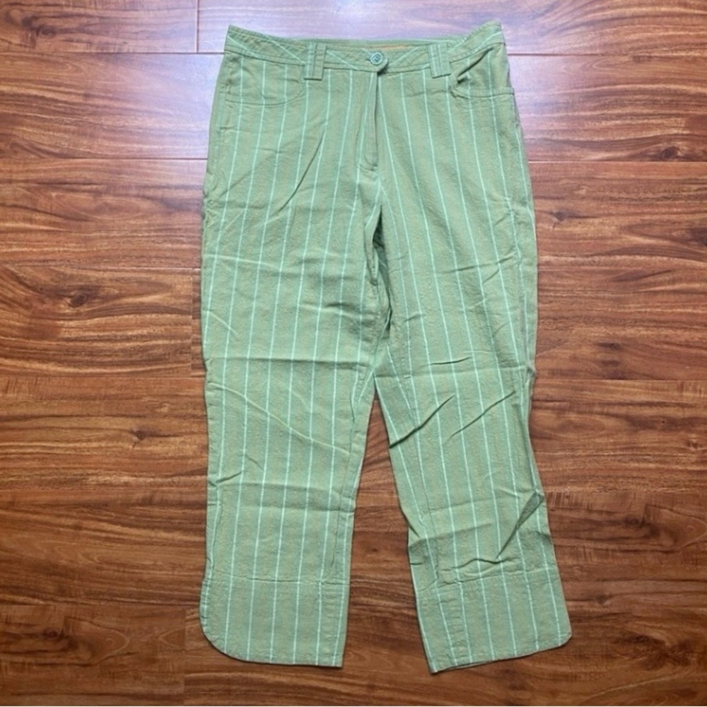 Oxford Golf Women's Pistachio Tan Stripe Linen Cotton Midrise Capri Pants Size 2